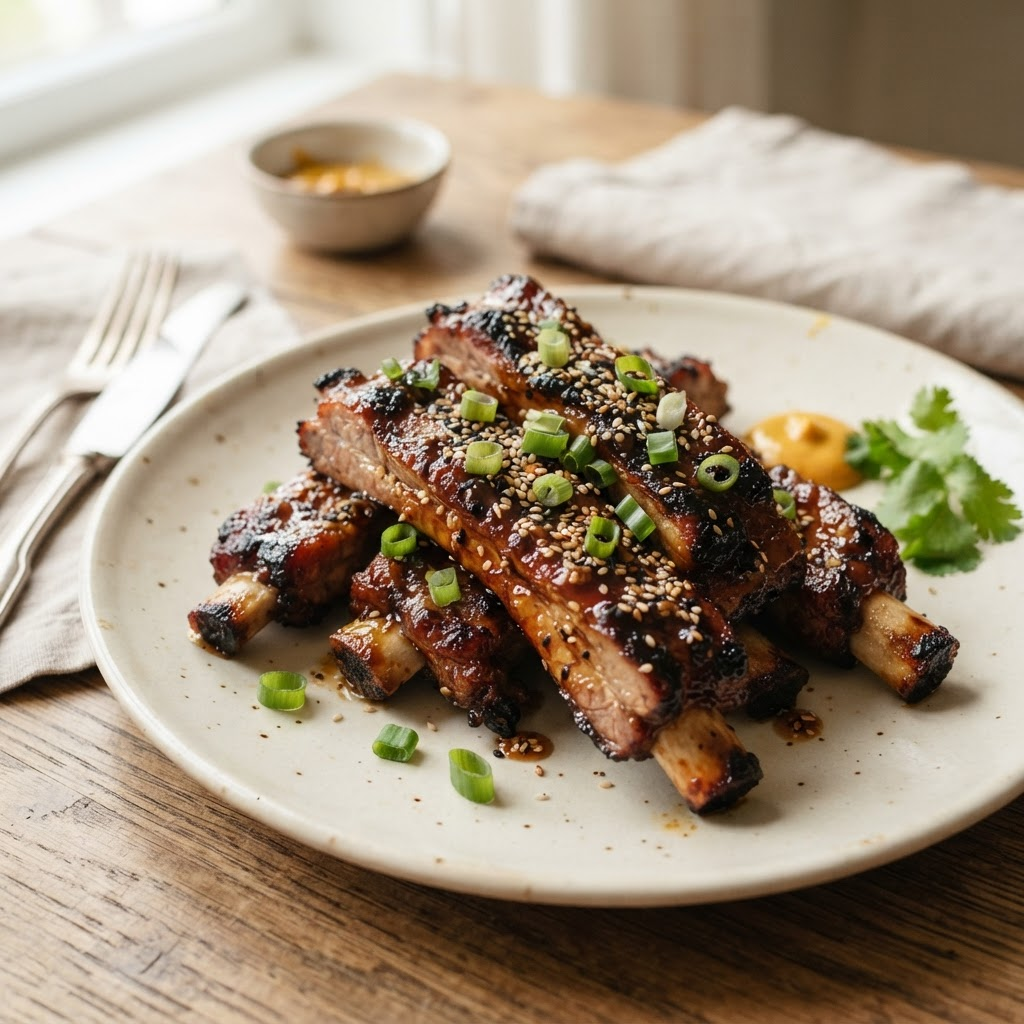 Costillas de cerdo glaseadas al tamarindo con ajonjolí